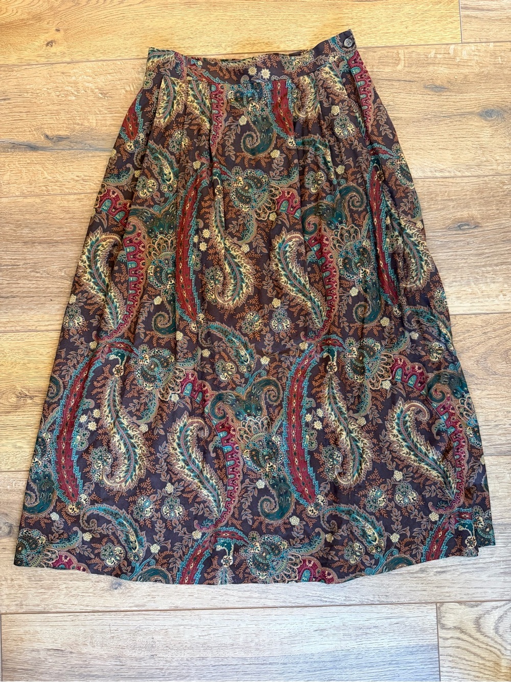 Vintage Orvis Brown Paisley Midi Skirt Button Waist with Pockets USA / 10